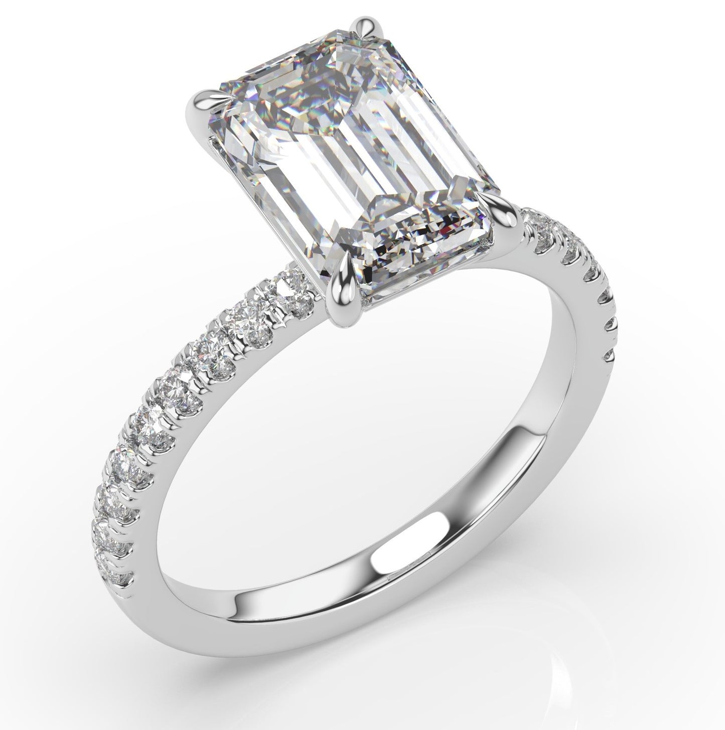 Emerald White Gold Pave Moissanite Engagement Ring 