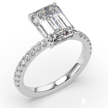 Emerald White Gold Pave Moissanite Engagement Ring 