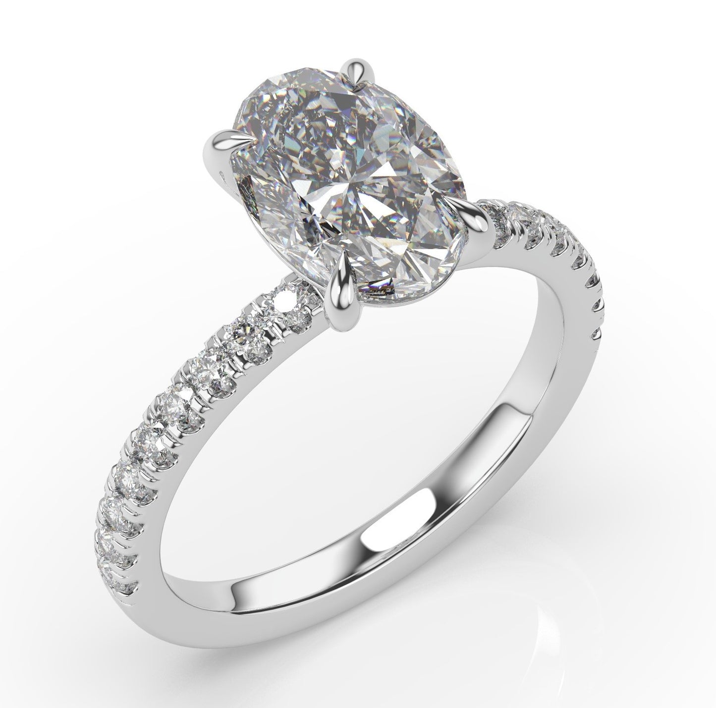 Oval White Gold Pave Moissanite Engagement Ring 