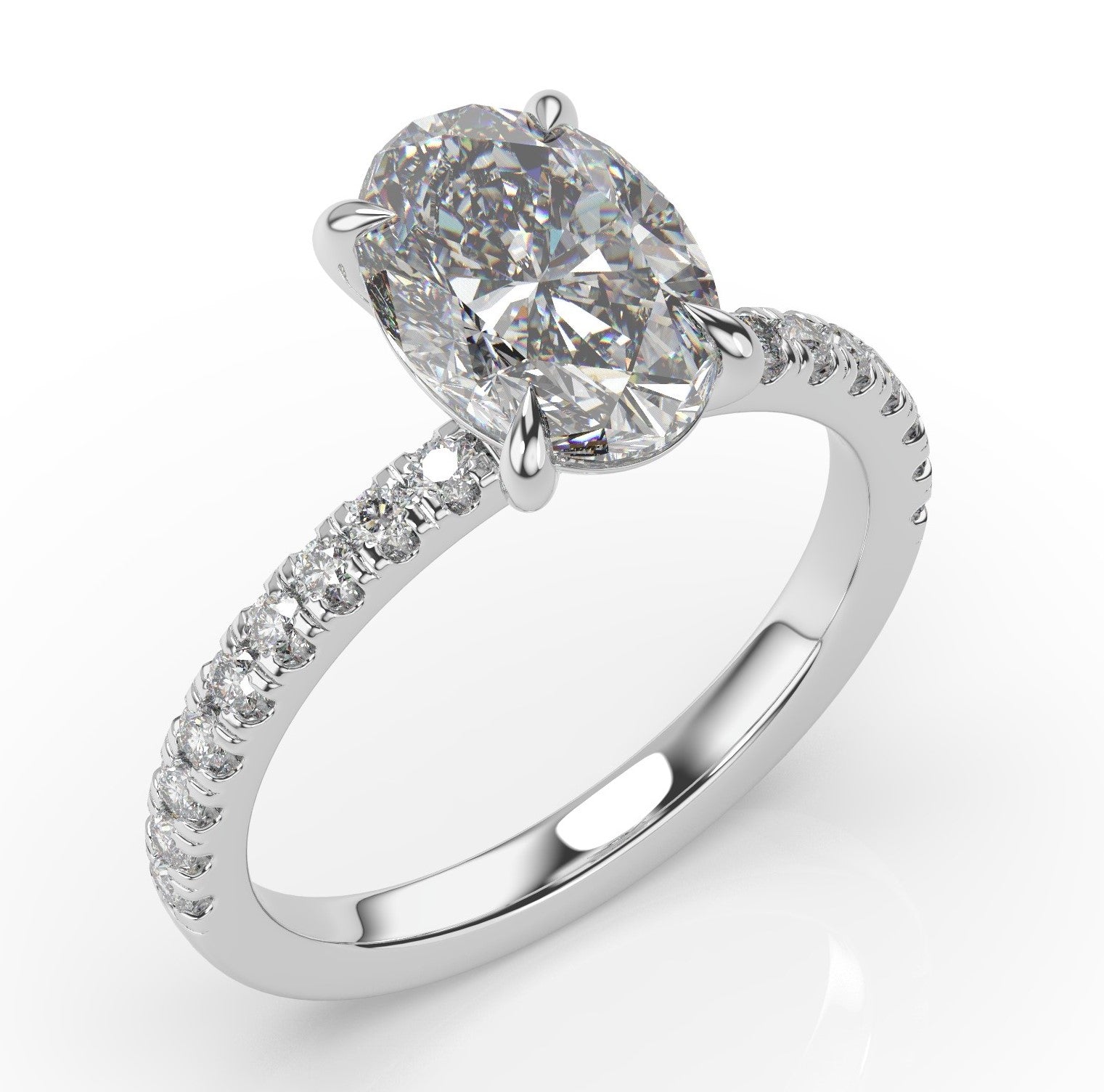 Oval White Gold Pave Moissanite Engagement Ring 