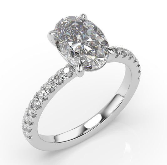 Oval White Gold Pave Moissanite Engagement Ring 