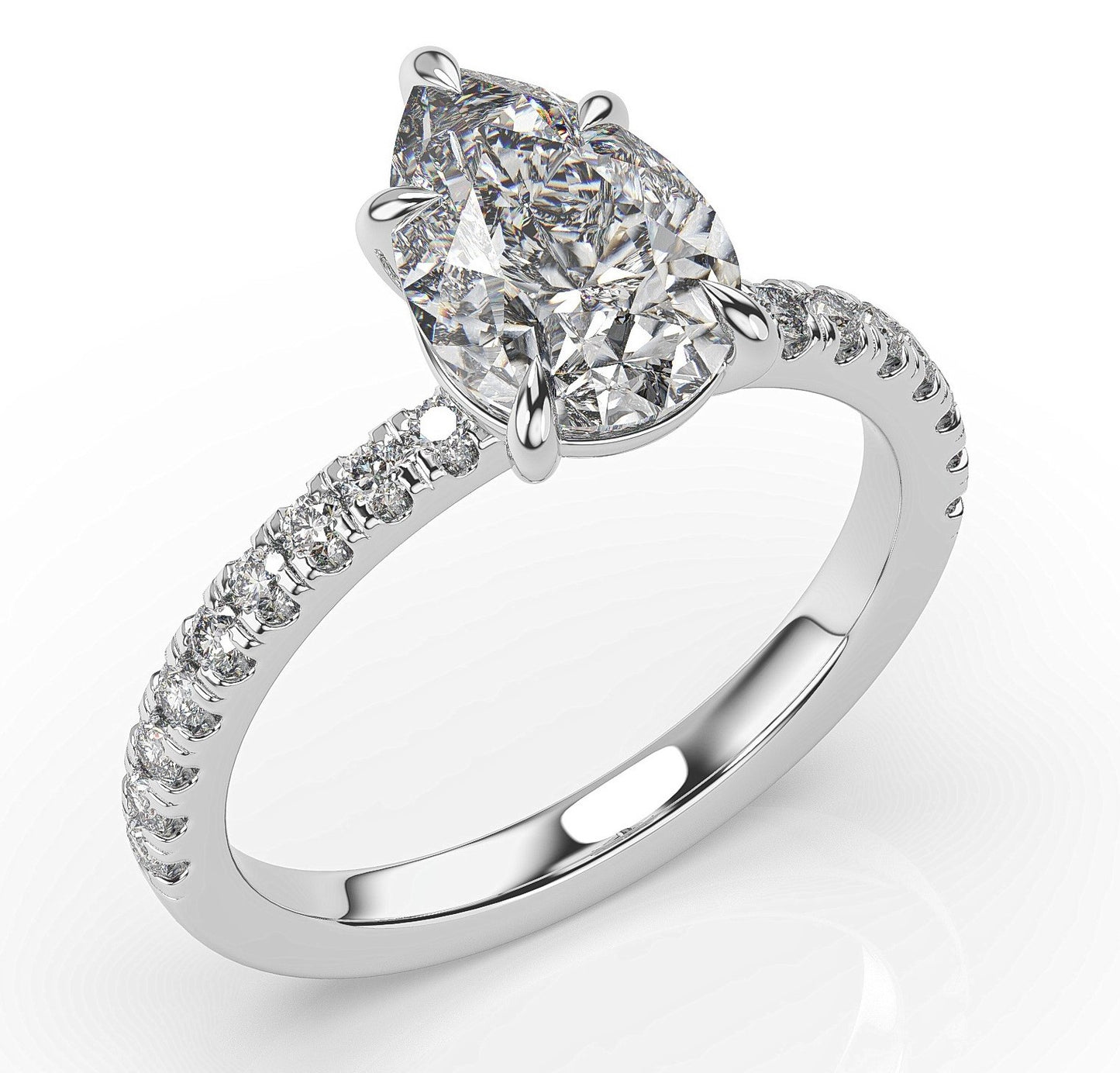 Pear White Gold Pave Moissanite Engagement Ring 