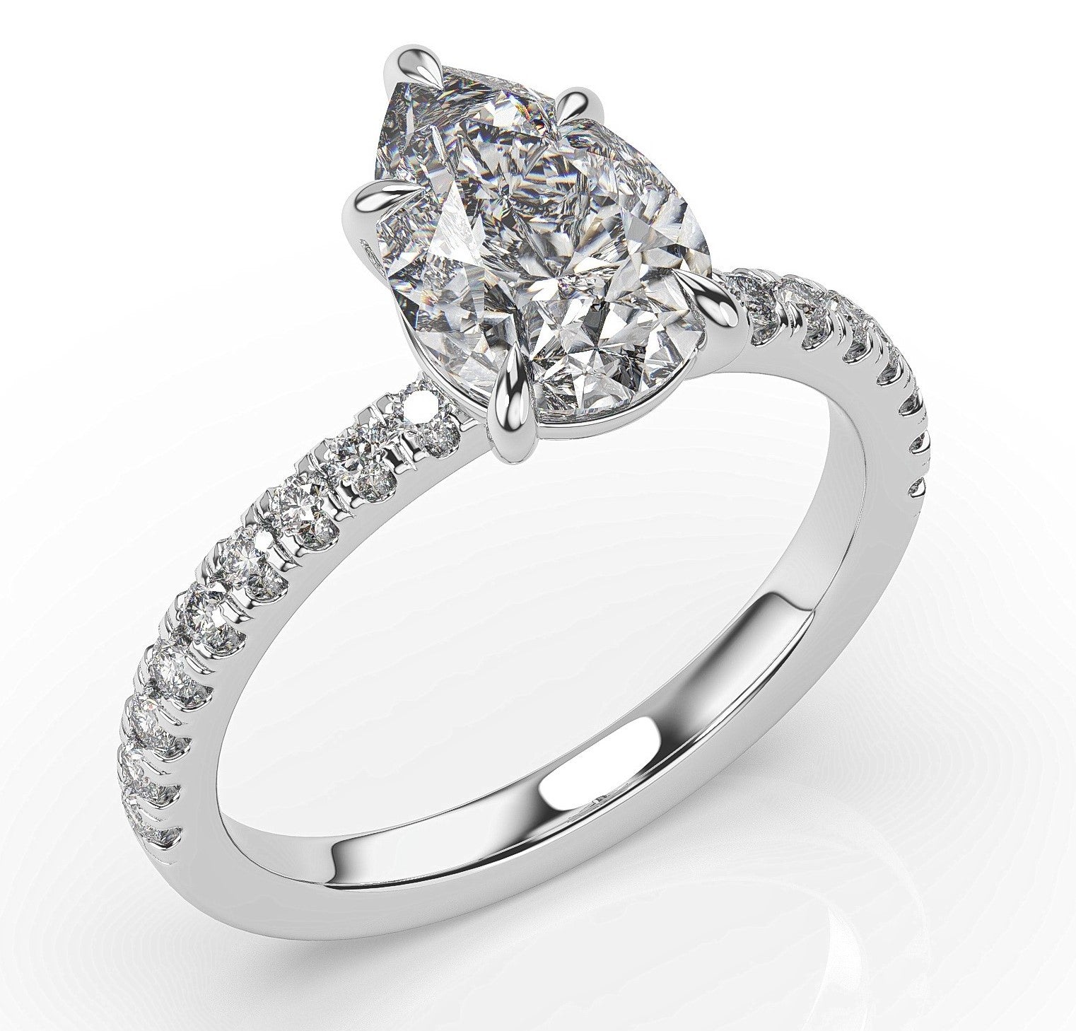 Pear White Gold Pave Moissanite Engagement Ring 
