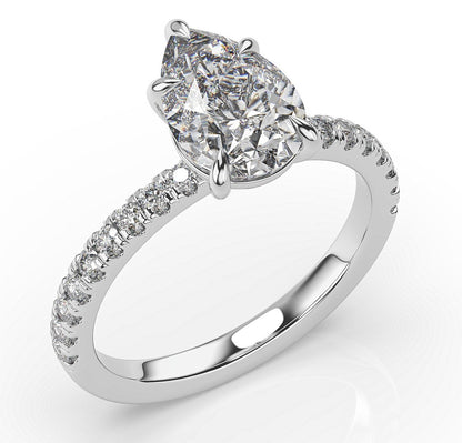 Pear White Gold Pave Moissanite Engagement Ring 