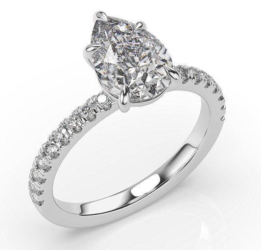 Pear White Gold Pave Moissanite Engagement Ring 