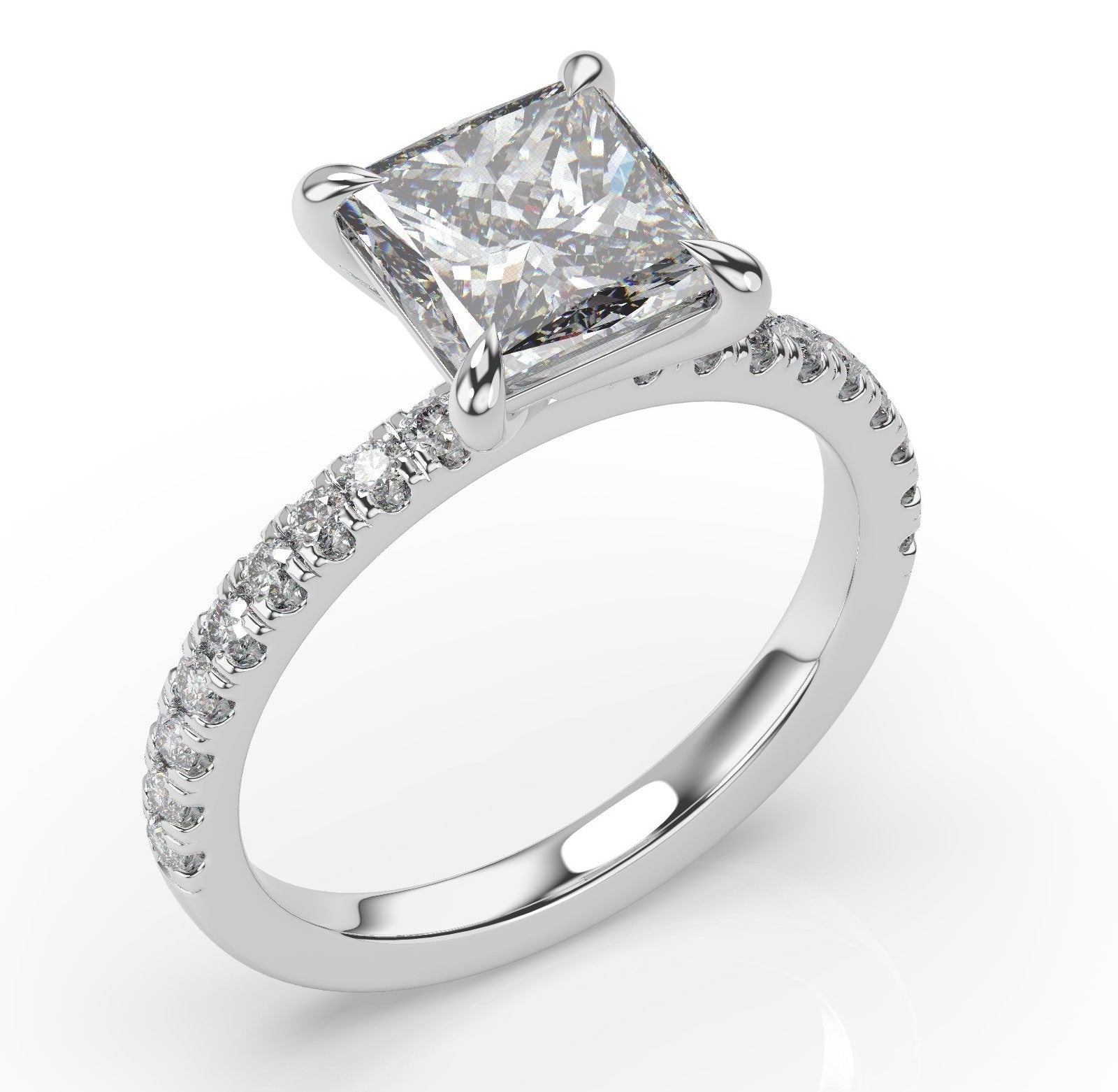 Princess White Gold Pave Moissanite Engagement Ring 