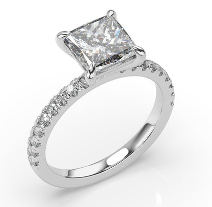 Princess White Gold Pave Moissanite Engagement Ring 