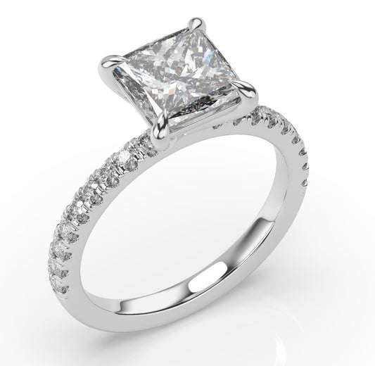 Princess White Gold Pave Moissanite Engagement Ring 