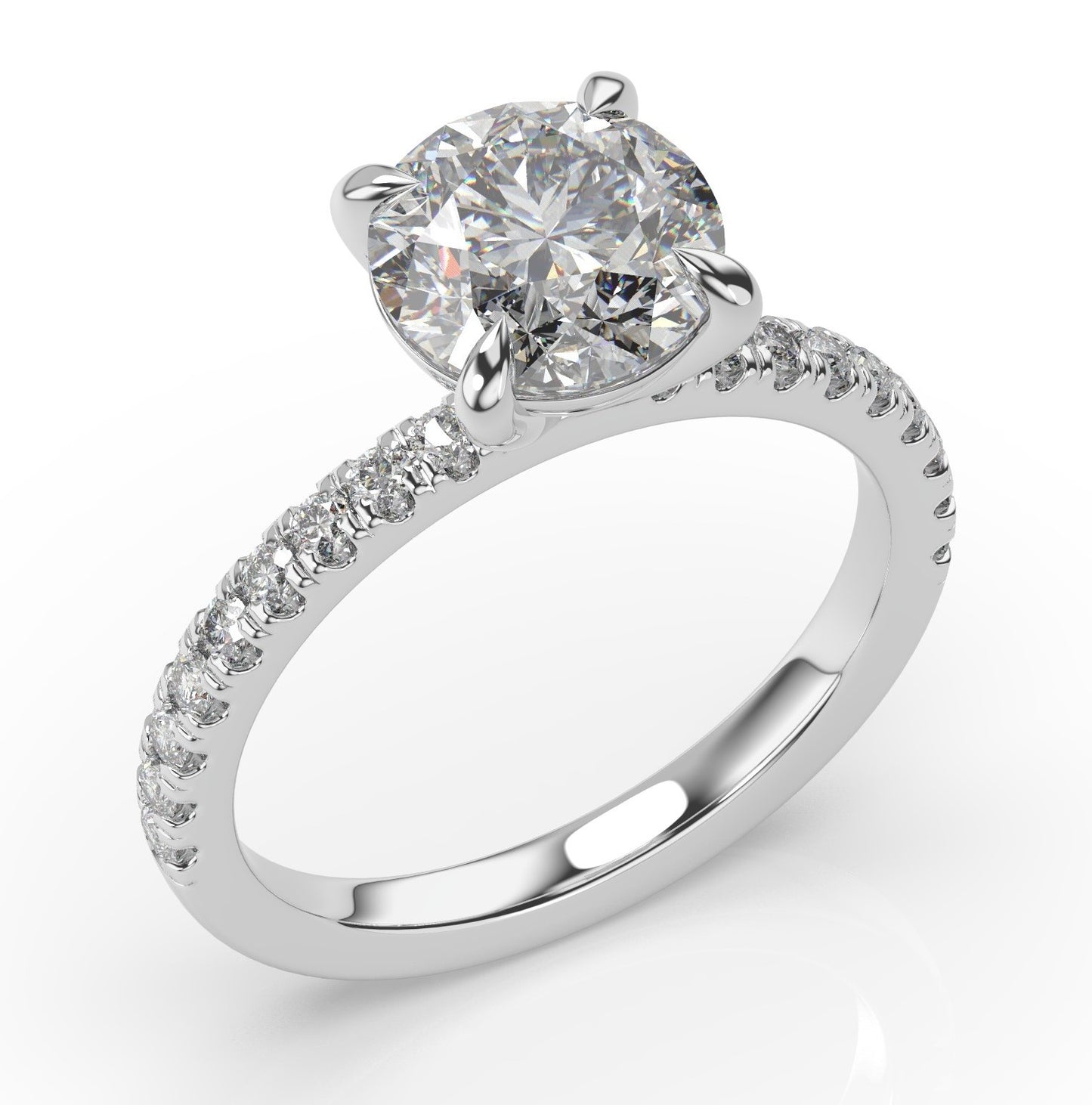 Round Brilliant White Gold Pave Moissanite Engagement Ring 
