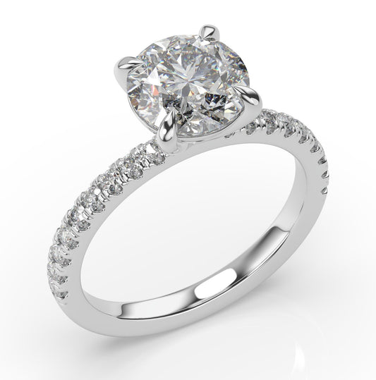 Round Brilliant White Gold Pave Moissanite Engagement Ring 