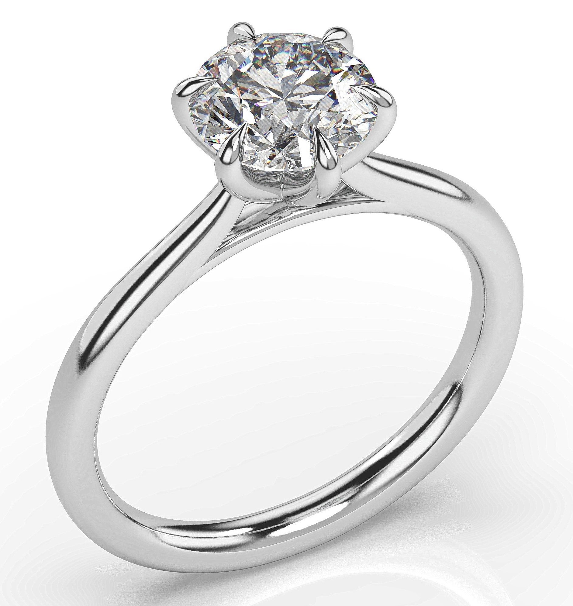 Round Brilliant White Gold Six Claw Solitaire Moissanite Engagement Ring 