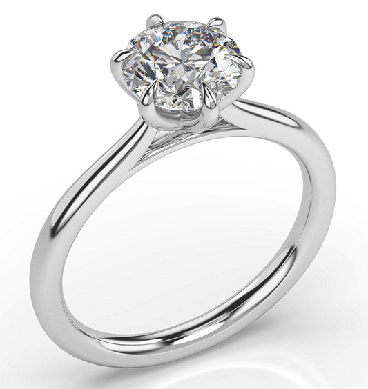 Round Brilliant White Gold Six Claw Solitaire Moissanite Engagement Ring 