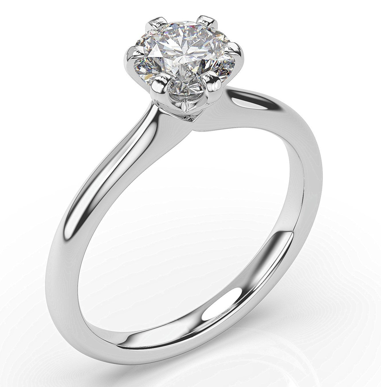 Round Brilliant White Gold Six Claw Solitaire Moissanite Engagement Ring 