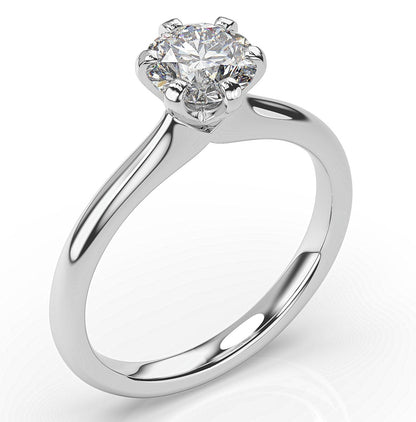 Round Brilliant White Gold Six Claw Solitaire Moissanite Engagement Ring 