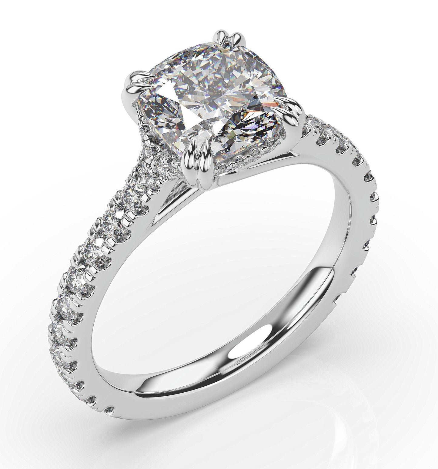 Cushion White Gold Pave Moissanite Engagement Ring