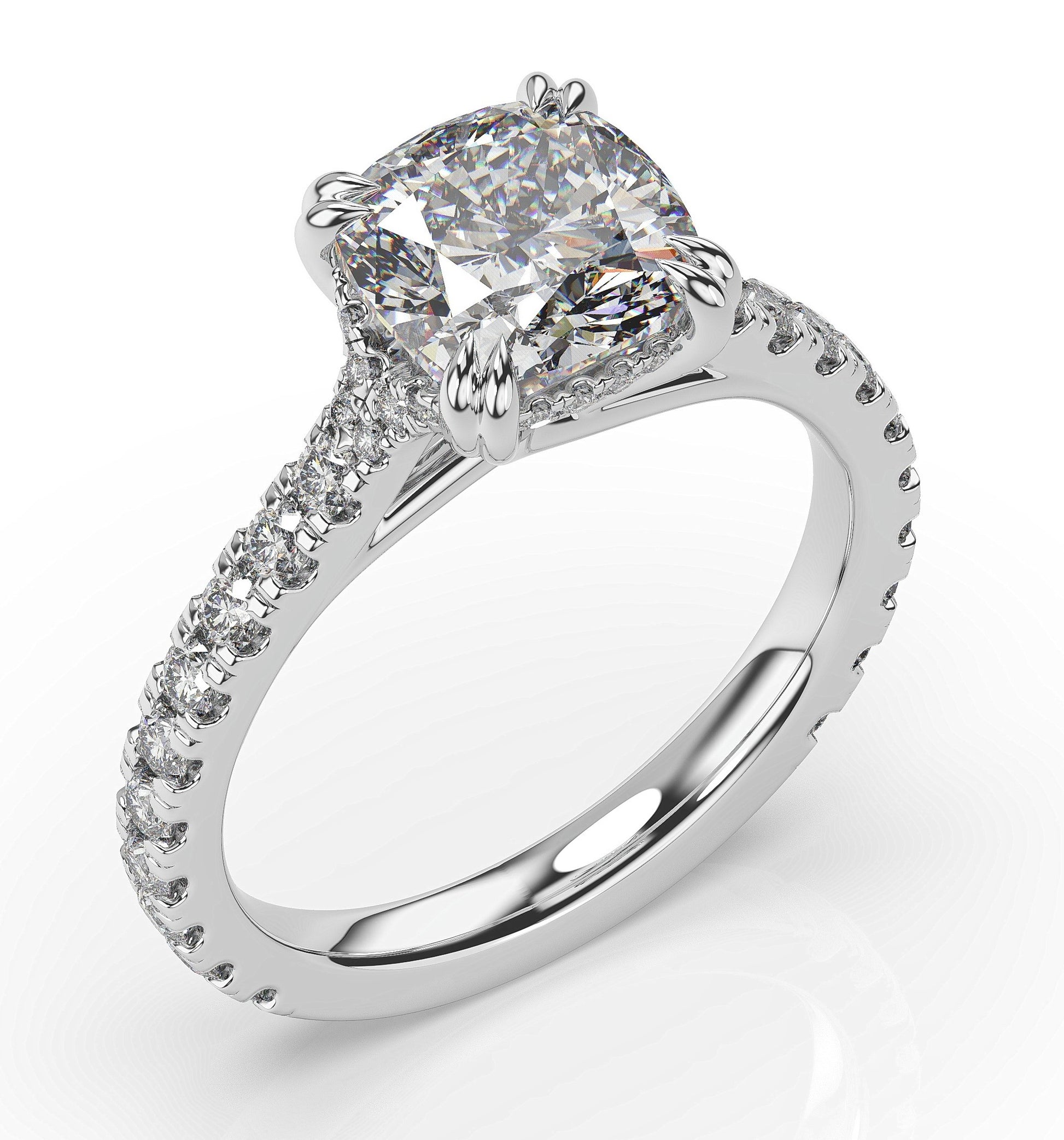 Cushion White Gold Pave Moissanite Engagement Ring