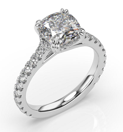 Cushion White Gold Pave Moissanite Engagement Ring