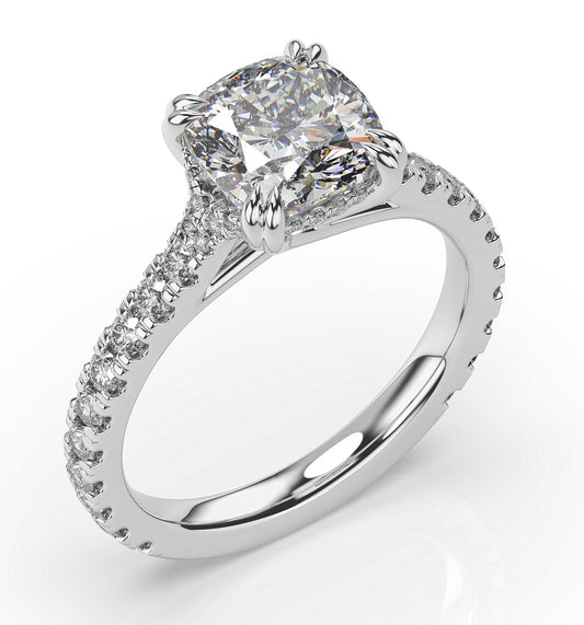 Cushion White Gold Pave Moissanite Engagement Ring