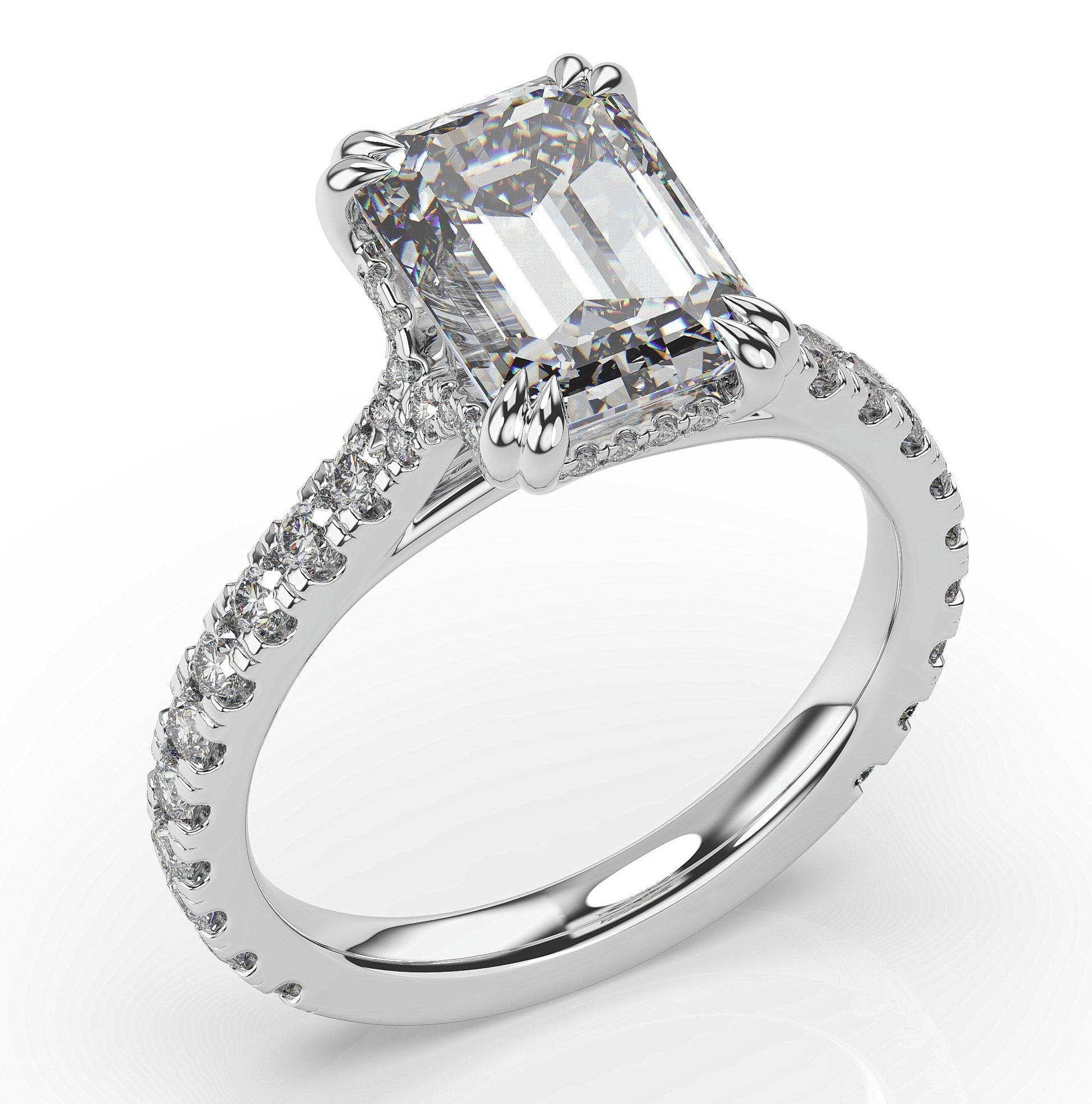 Emerald White Gold Pave Moissanite Engagement Ring