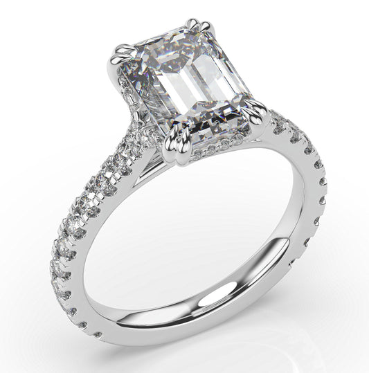 Emerald White Gold Pave Moissanite Engagement Ring