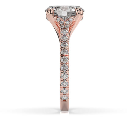 Oval Rose Gold Pave Moissanite Engagement Ring