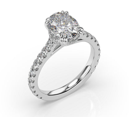 Oval White Gold Pave Moissanite Engagement Ring