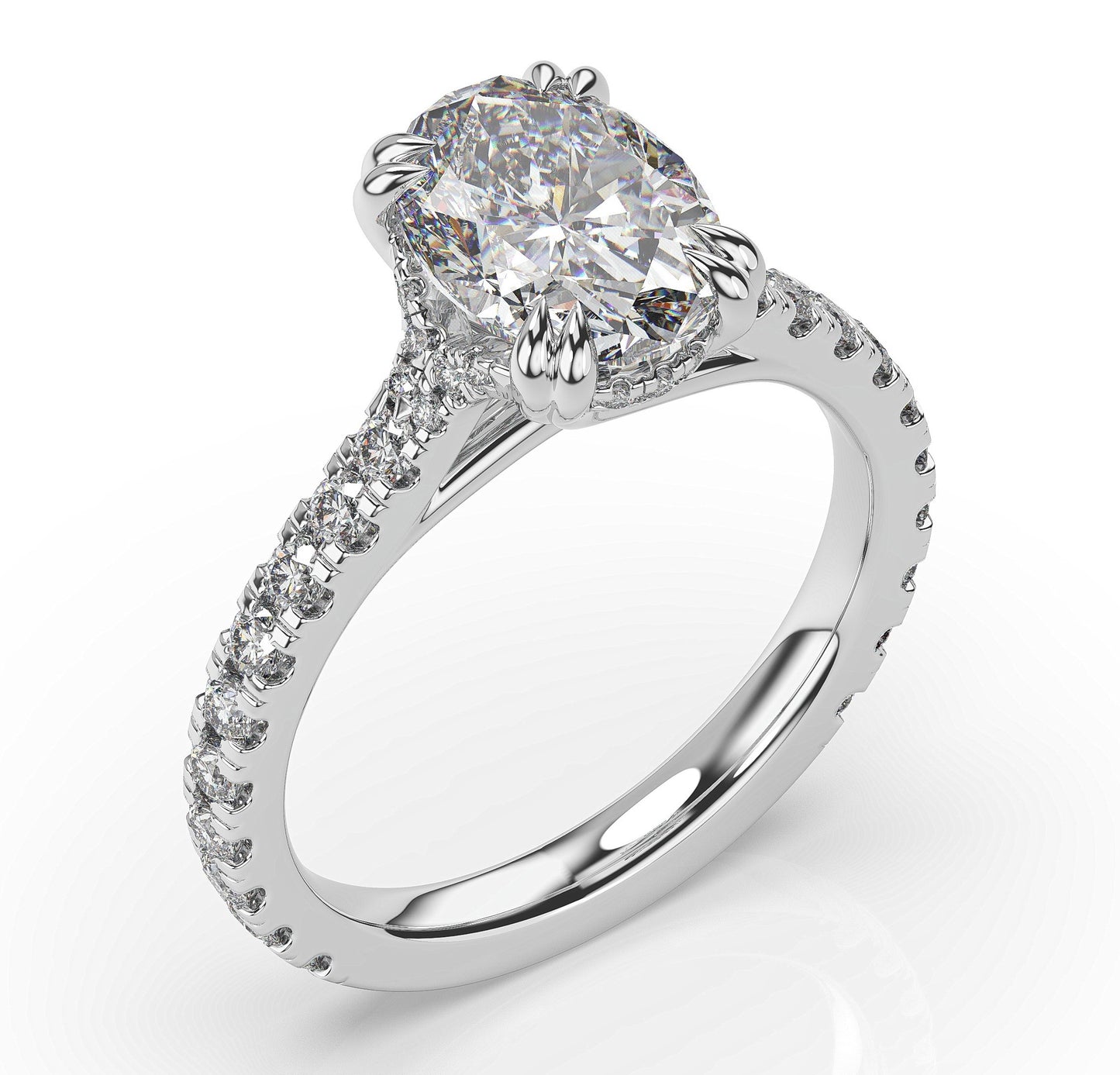 Oval White Gold Pave Moissanite Engagement Ring