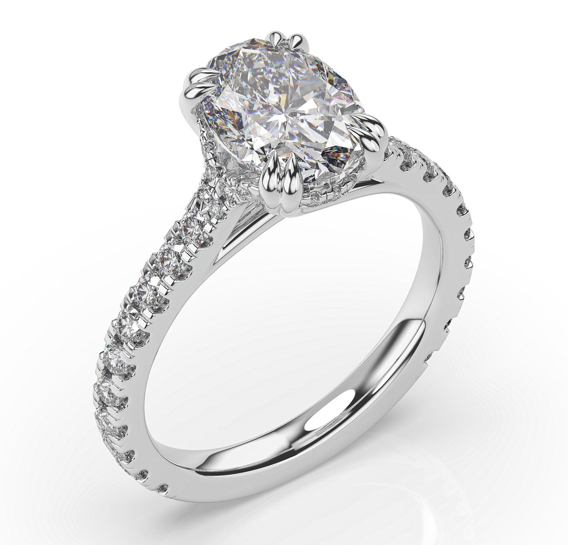 Oval White Gold Pave Moissanite Engagement Ring