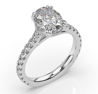 Oval White Gold Pave Moissanite Engagement Ring