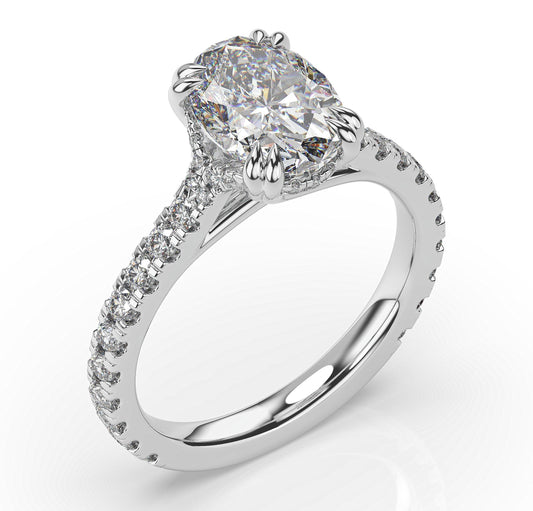 Oval White Gold Pave Moissanite Engagement Ring