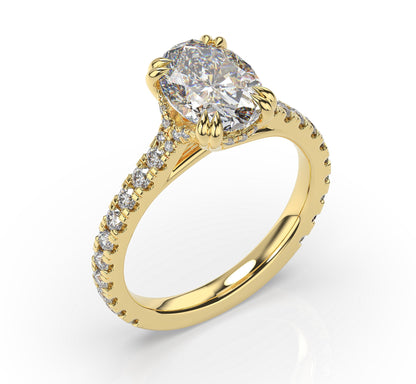 Oval Yellow Gold Pave Moissanite Engagement Ring