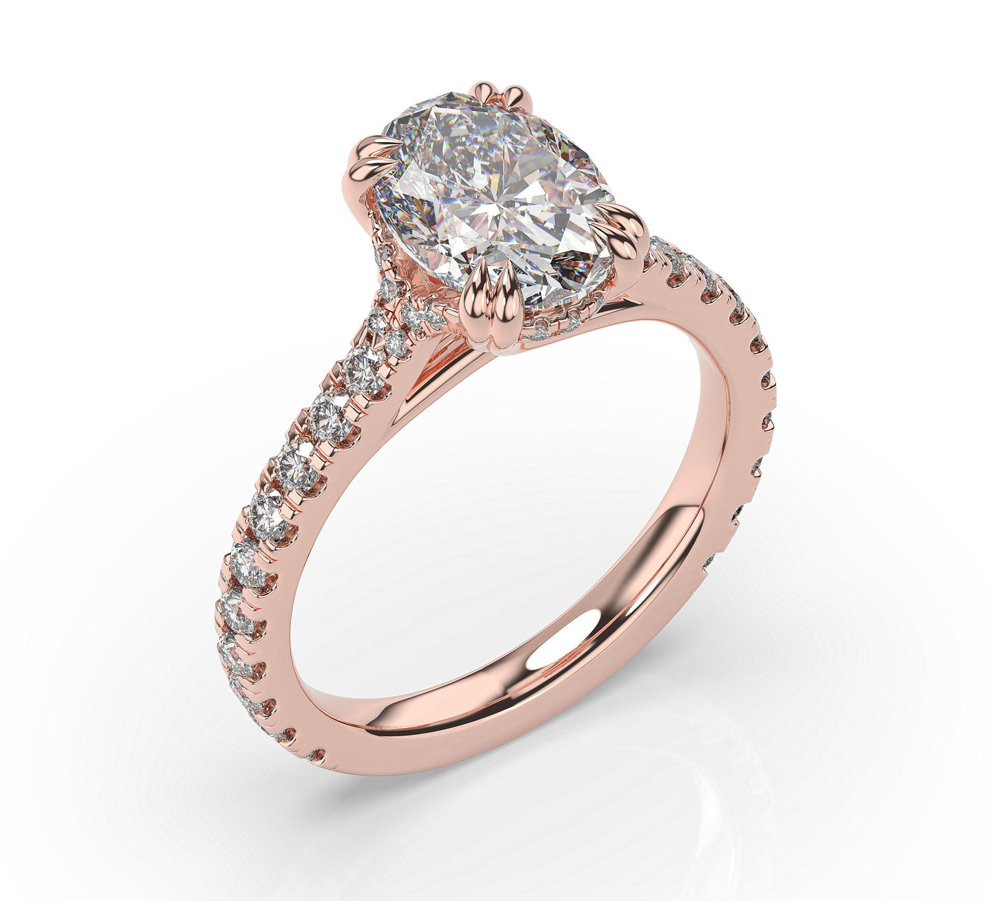 Oval Claw Set With Hidden Halo Style Engagement Ring