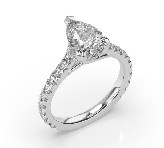 Pear Claw Set With Hidden Halo Style Engagement Ring