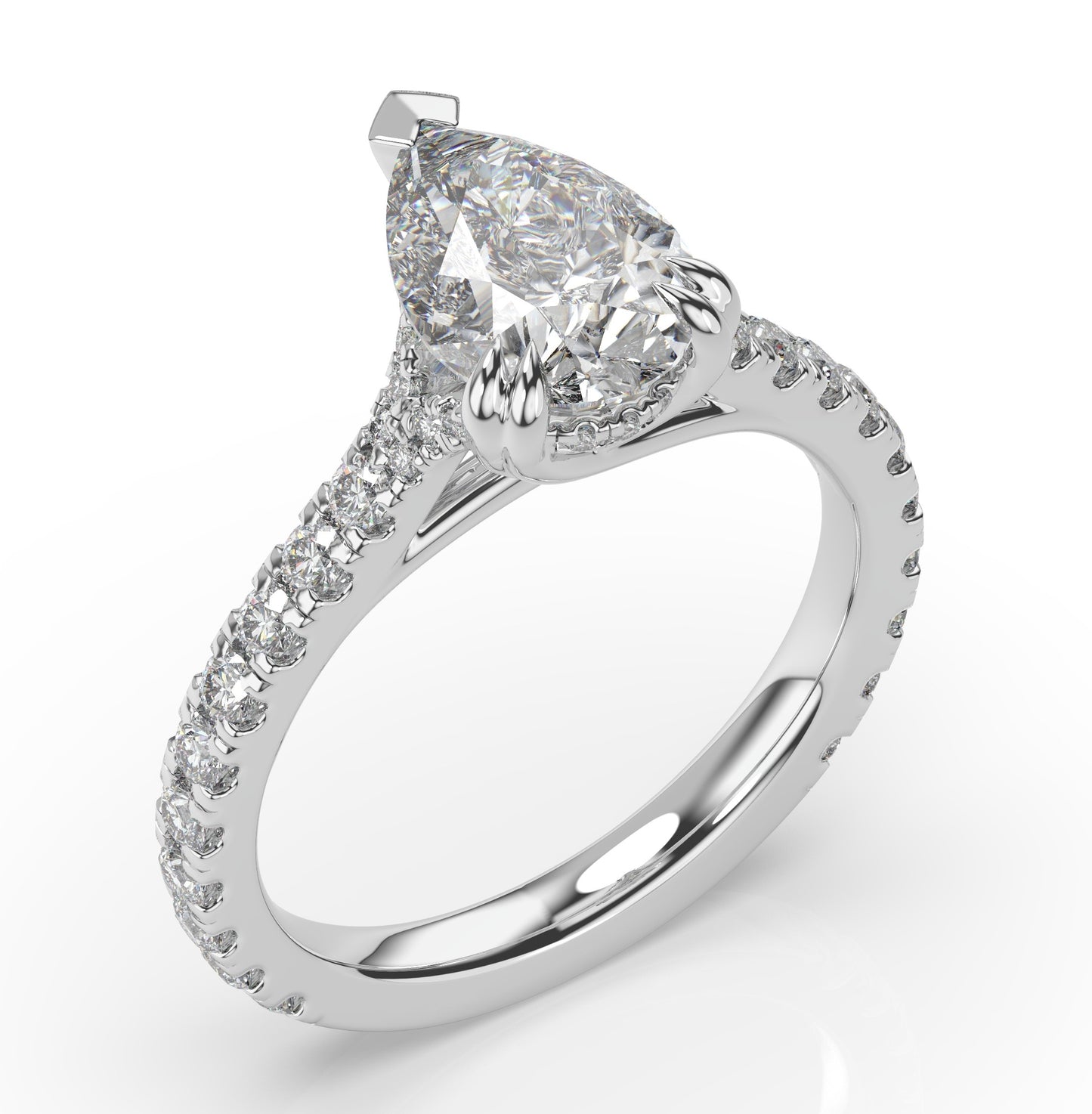 Pear White Gold Pave Moissanite Engagement Ring