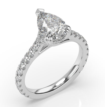 Pear White Gold Pave Moissanite Engagement Ring