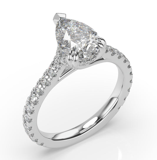 Pear White Gold Pave Moissanite Engagement Ring