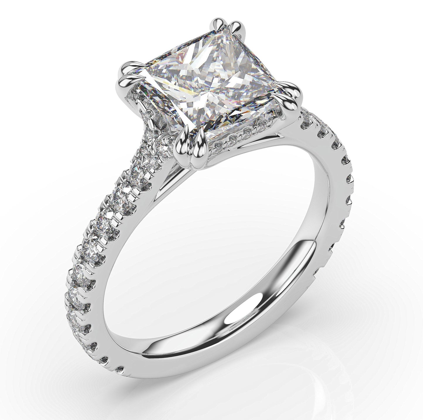Princess White Gold Pave Moissanite Engagement Ring 