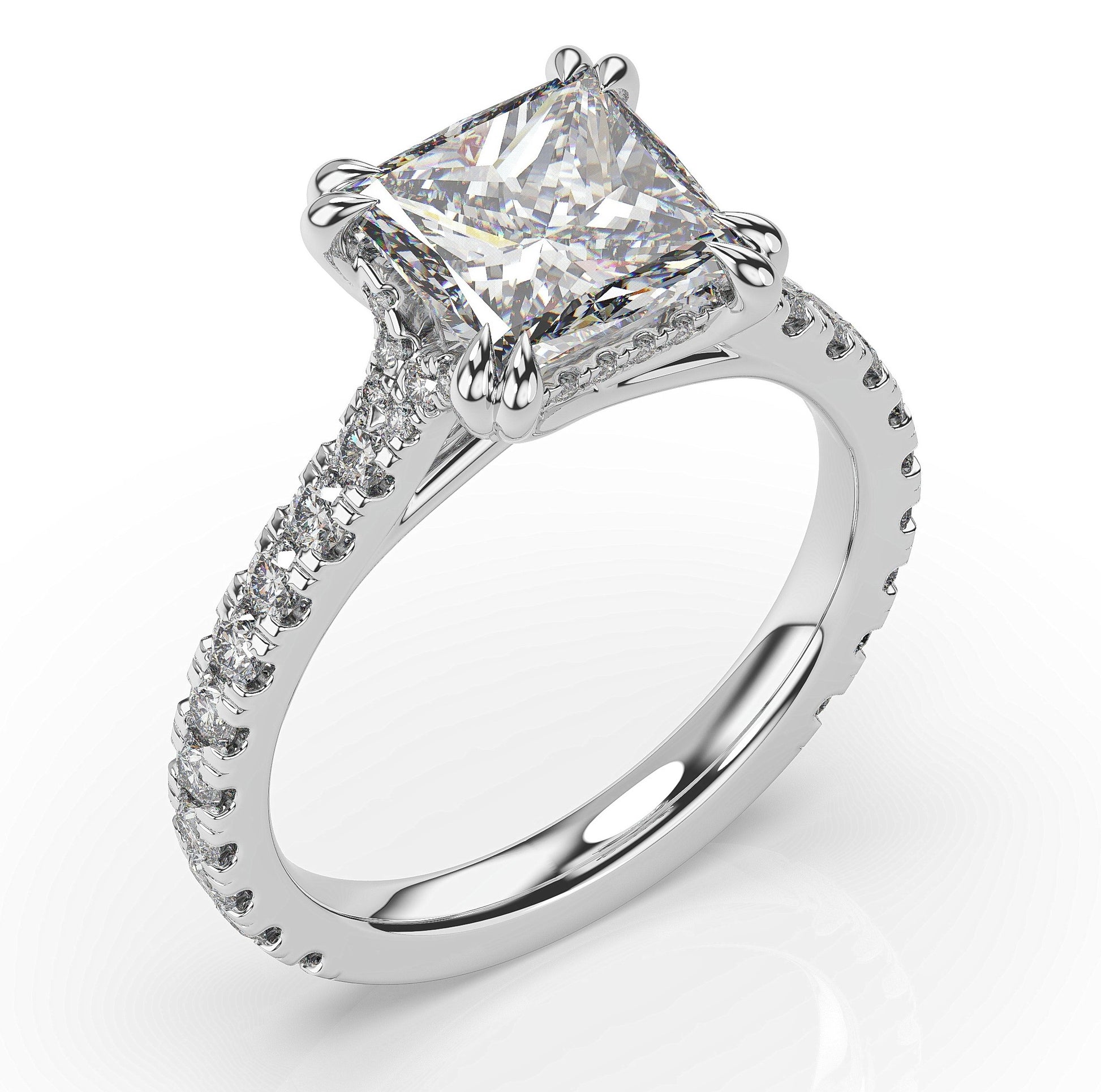 Princess White Gold Pave Moissanite Engagement Ring 