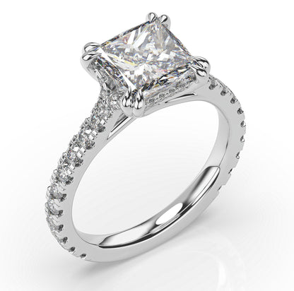Princess White Gold Pave Moissanite Engagement Ring 