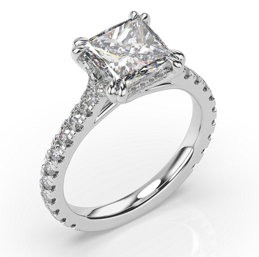 Princess White Gold Pave Moissanite Engagement Ring 