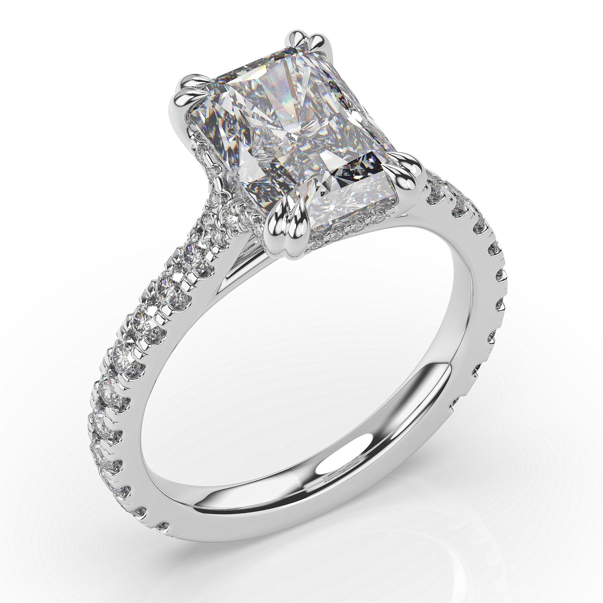 Radiant White Gold Pave Moissanite Engagement Ring 