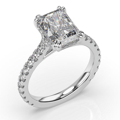 Radiant White Gold Pave Moissanite Engagement Ring 