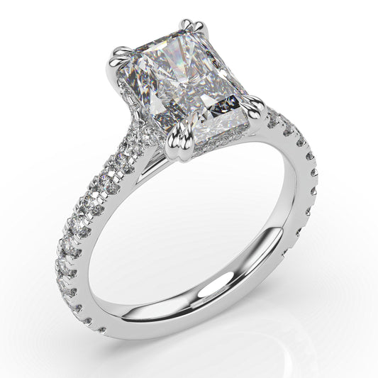 Radiant White Gold Pave Moissanite Engagement Ring 