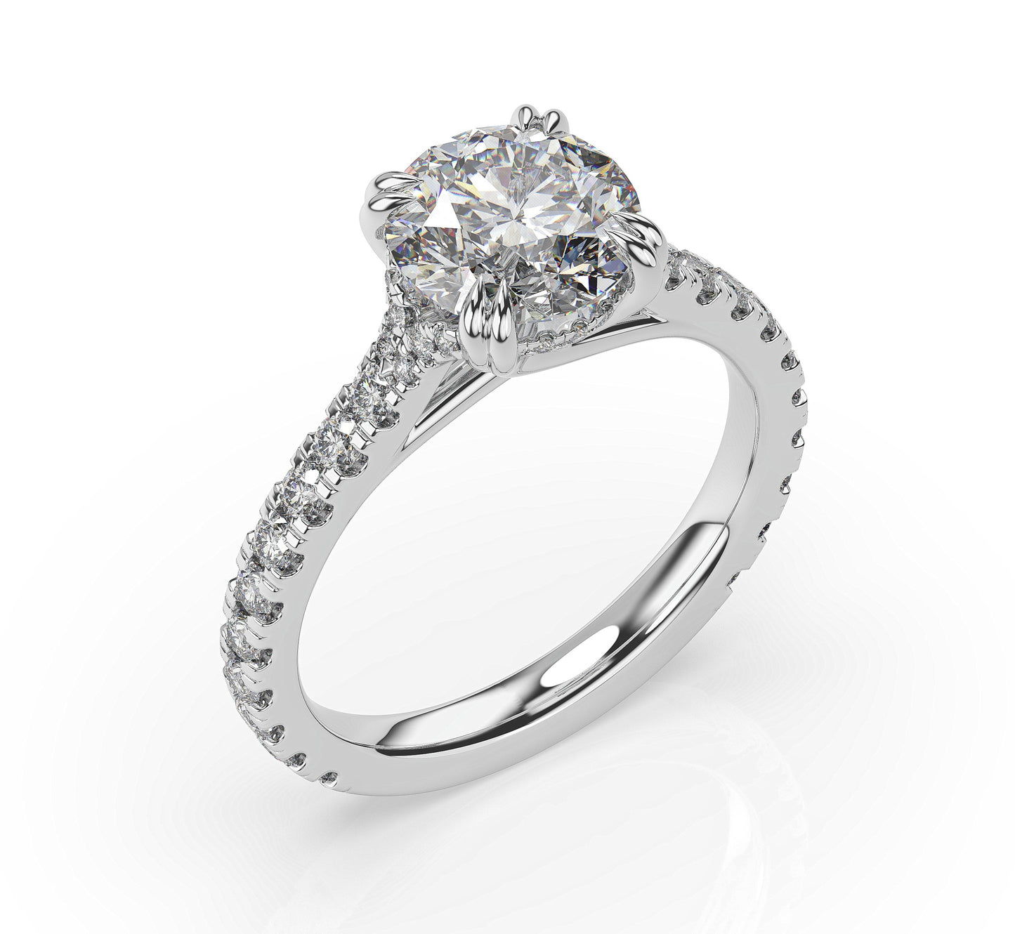 Round Brilliant Claw Set With Hidden Halo Style Engagement Ring