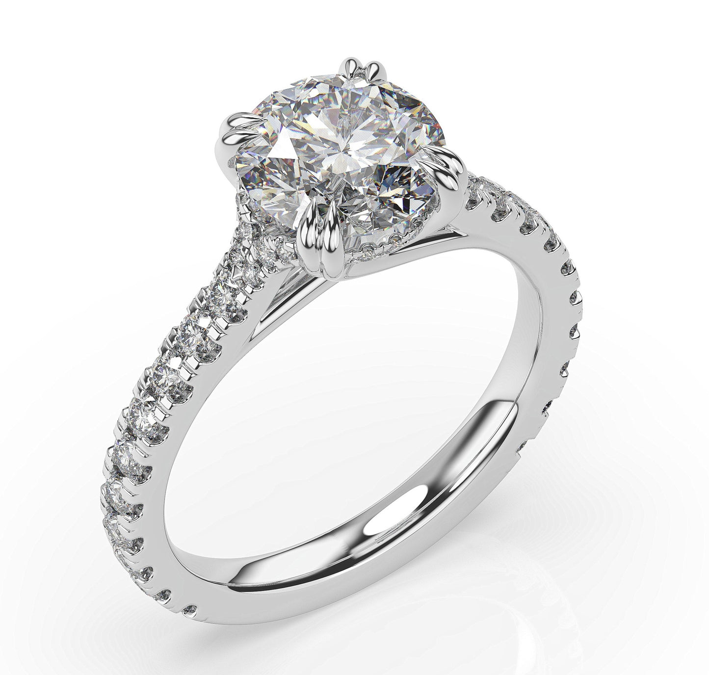 Round Brilliant White Gold Pave Moissanite Engagement Ring 