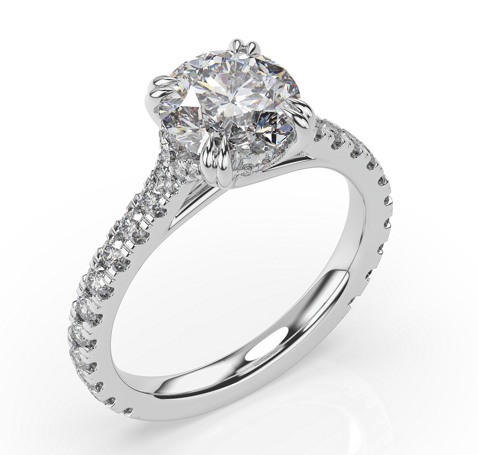 Round Brilliant White Gold Pave Moissanite Engagement Ring 