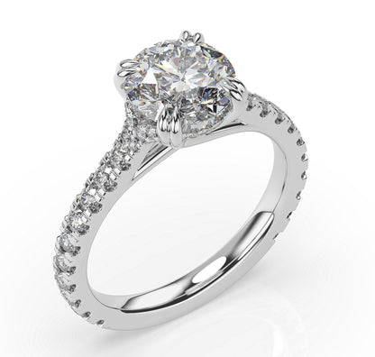 Round Brilliant White Gold Pave Moissanite Engagement Ring 