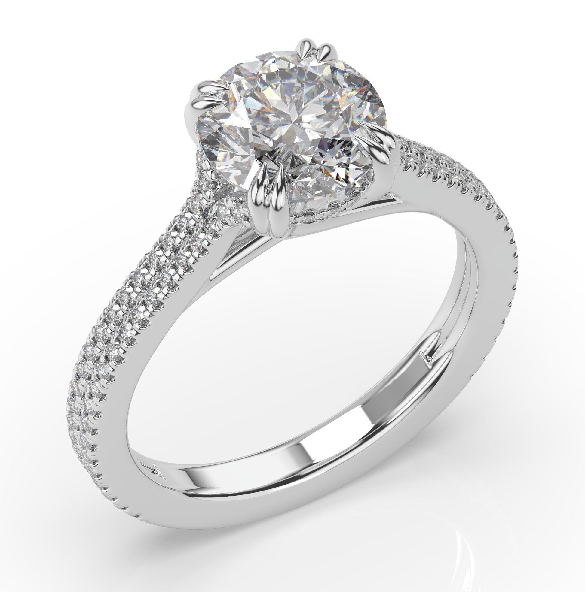 Round Brilliant White Gold Pave Moissanite Engagement Ring 