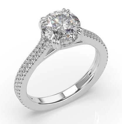 Round Brilliant White Gold Pave Moissanite Engagement Ring 