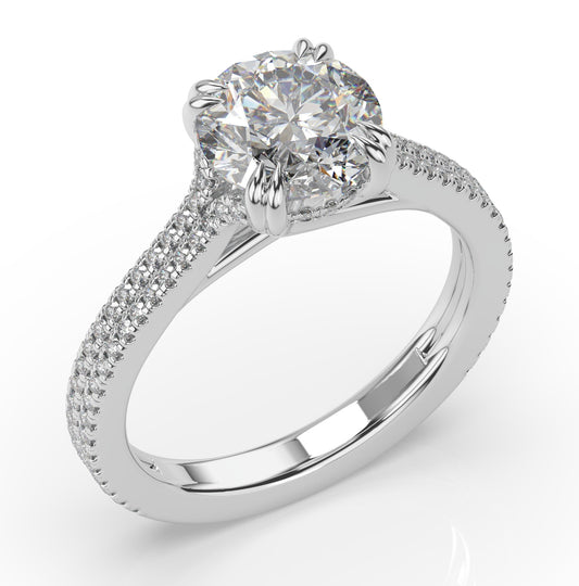 Round Brilliant White Gold Pave Moissanite Engagement Ring 